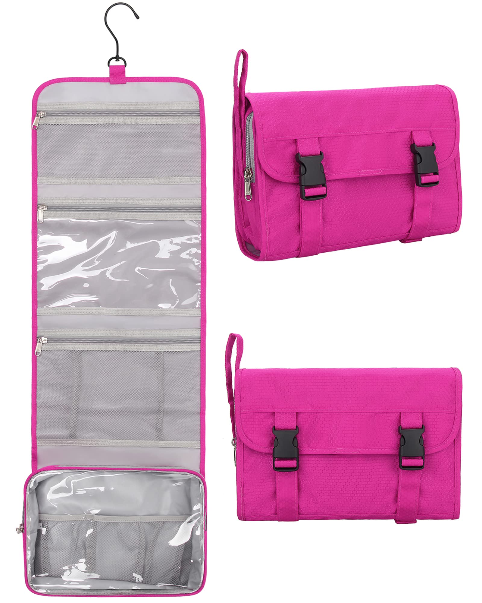 Relavel Hanging Travel Toiletry Bag for Women - Large Waterproof Cosmetic Organizer with Multiple Pockets, Pink Hanging Makeup Bag for Bathroom & Shower Essentials - Perfect for Travel, Camping & Gym Use