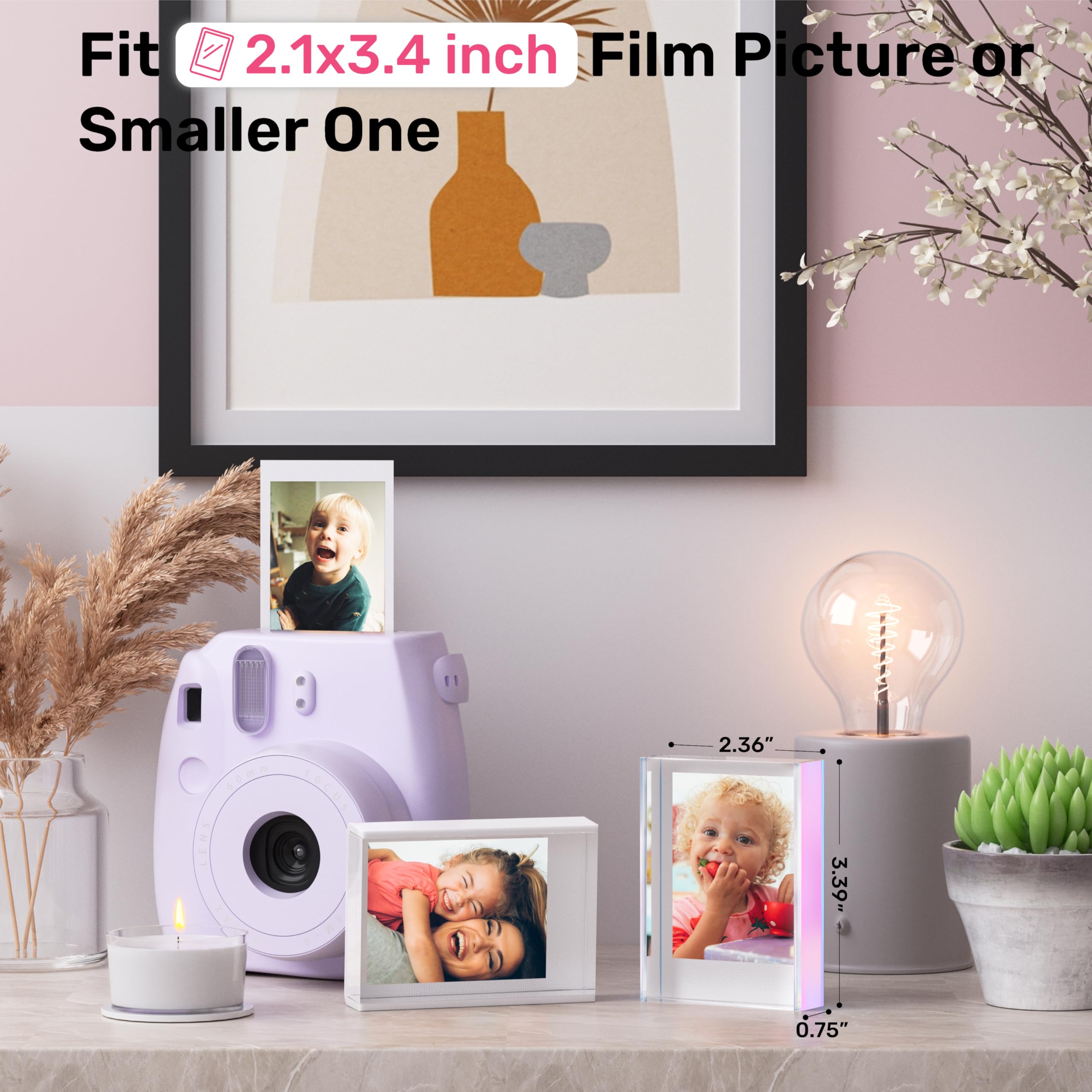 WINKINE Acrylic 2x3 Photo Frame for Fujifilm Instax Mini & Polaroid Films - Mini Wallet Size Picture Display for Countertops, Tabletops, Desks - Perfect for Home Decor, Office Display, and Photo Gift Giving