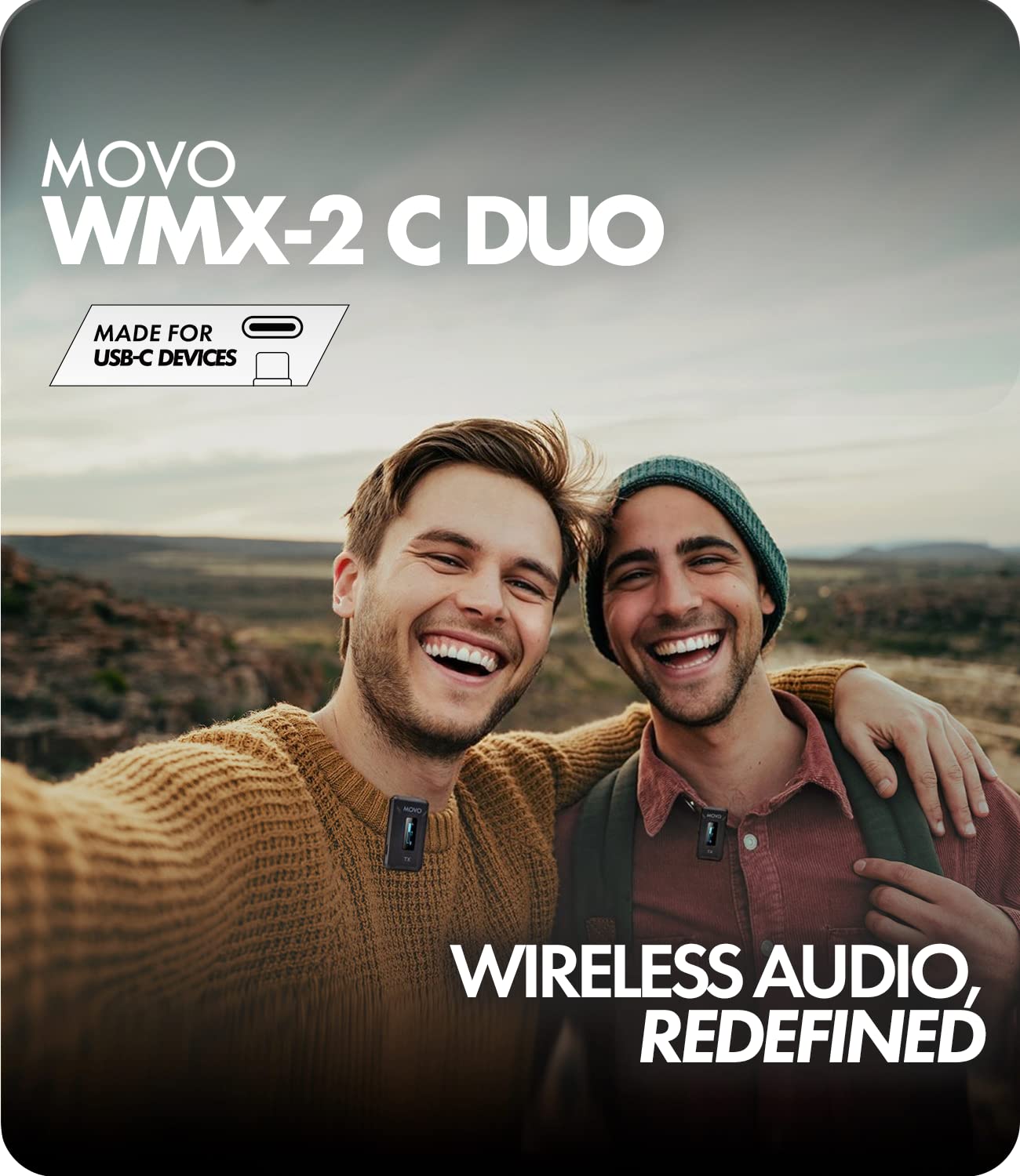 Movo WMX-2-C-DUO Wireless Lavalier Microphone with USB-C Charging Case - Compatible with Android Phones, Laptops, Computers for Vlogging, Podcasting & Video Conferencing