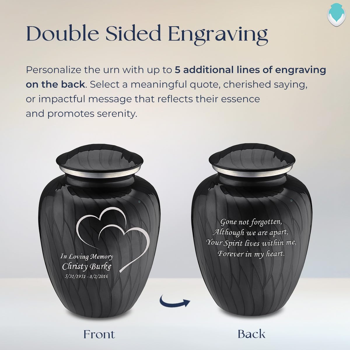 Premium Personalized Heart Cremation Urn for Ashes - Large Pearl Black Funeral Urn for Adults with Double-Sided Engraving - Holds 200 lbs - Perfect for Memorial Services & Home Display