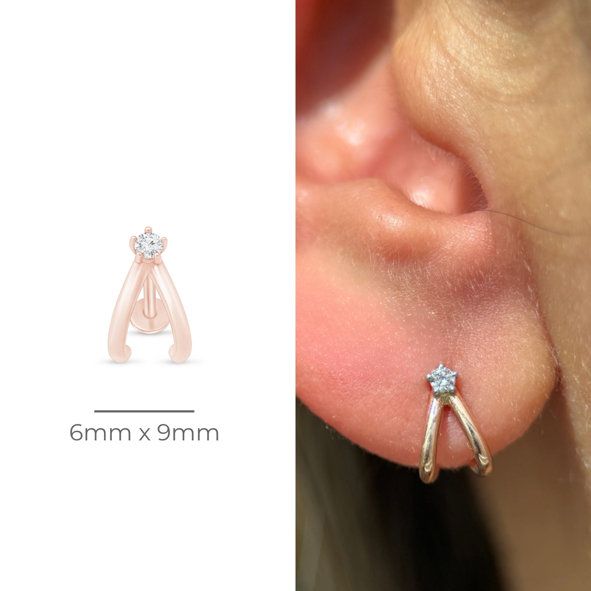 14K Rose Gold Diamond Double Suspender Flat Back Stud Earrings - Elegant & Durable for Weddings, Parties & Special Occasions