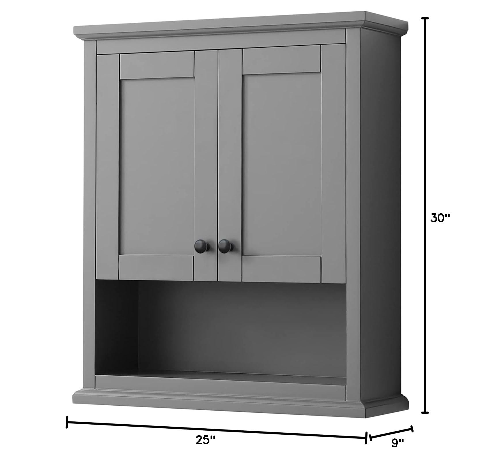 Wyndham Collection Avery Over-The-Toilet Bathroom Storage Cabinet - Wall Mounted Space Saver in Dark Gray with Matte Black Trim - Perfect for Small Bathrooms, Apartments & Powder Rooms