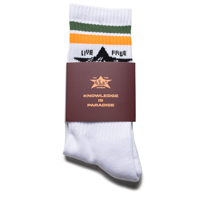Barriers Worldwide Logo Socks - Green and Orange Striped Crew Socks for Men & Women - Perfect for Sports, Gifts and Casual Wear