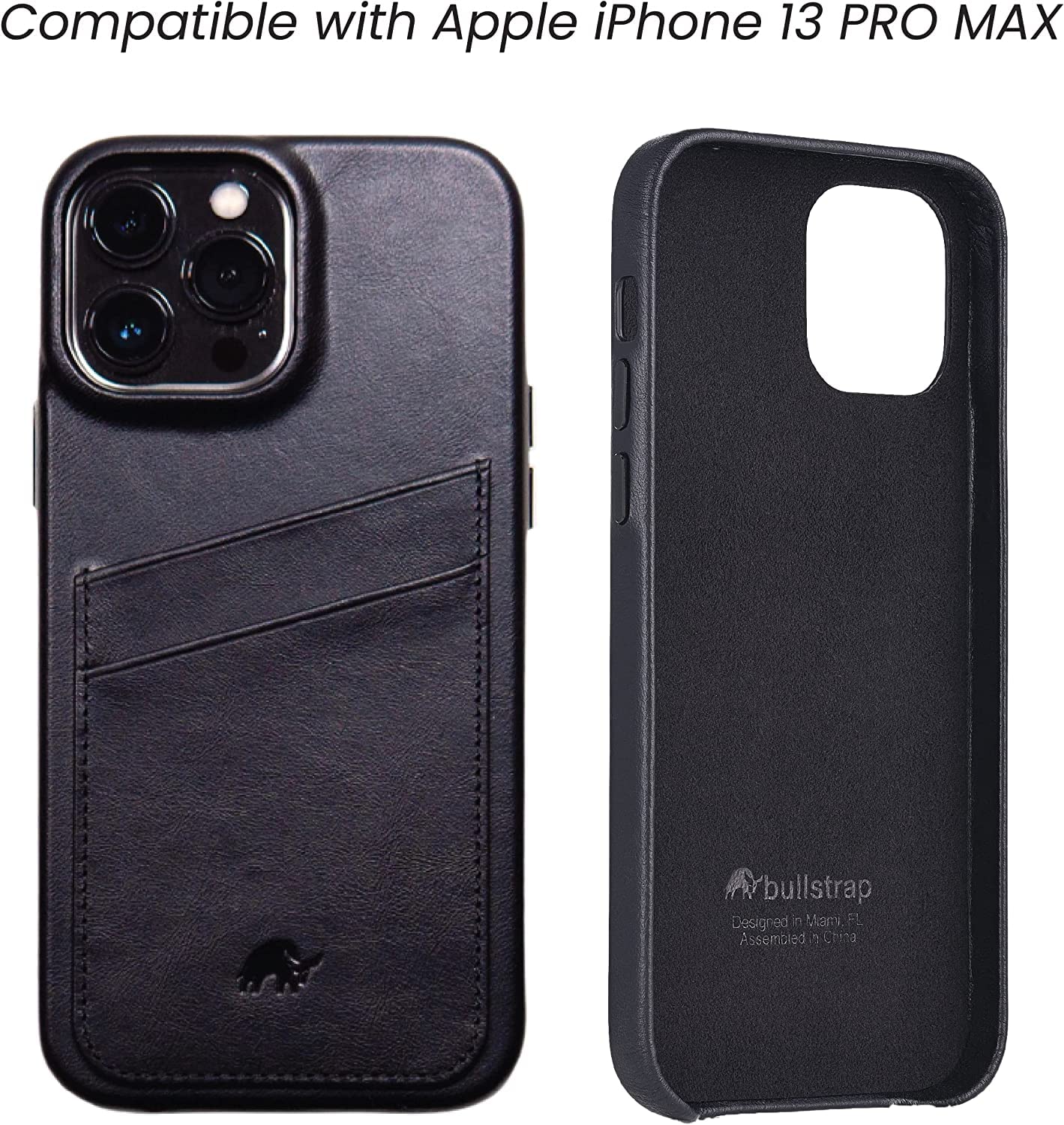 Premium Leather Phone Case for Apple iPhone 13 Pro Max - Bullstrap Black Edition | Slim Protective Wallet Portfolio | Perfect for Business Professionals & Daily Use