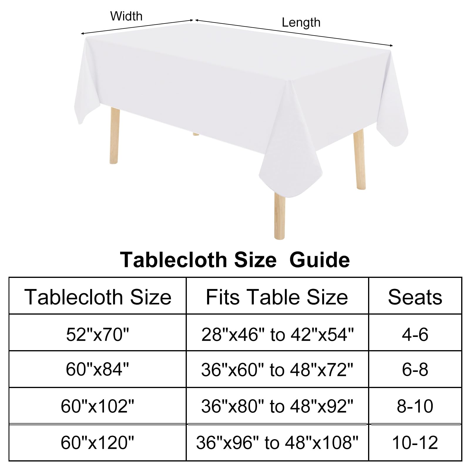 Premium Rectangle Vinyl Tablecloth - Waterproof & Spillproof Dining Table Cover with Soft Flannel Backing - Easy Wipe Clean for Buffet Parties, Camping, Picnics & Outdoor Events (White, 60x84 Inches) - Perfect for Indoor Dining, Outdoor Gatherings & Holiday Decorations