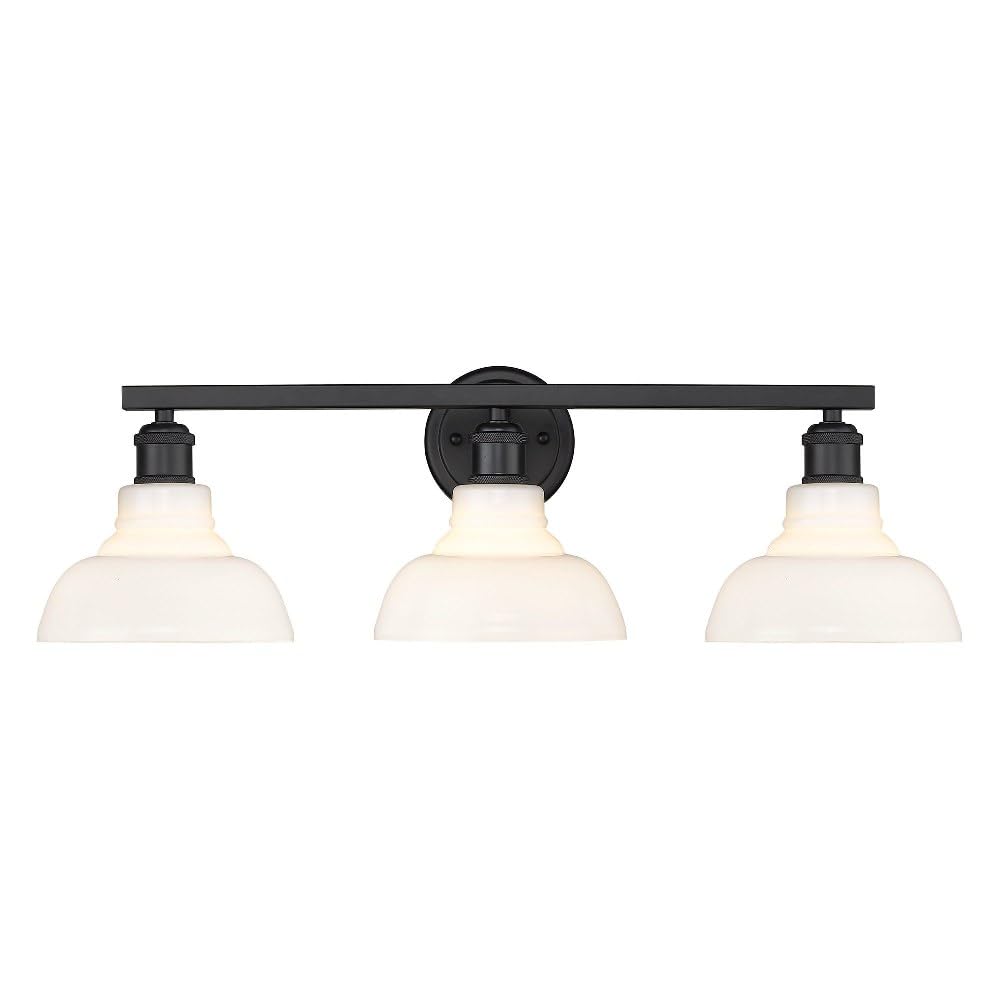 3-Light Vintage Industrial Bathroom Vanity in Matte Black with Milk Glass Shades - Perfect for Farmhouse, Loft & Industrial Style Bathroom Lighting