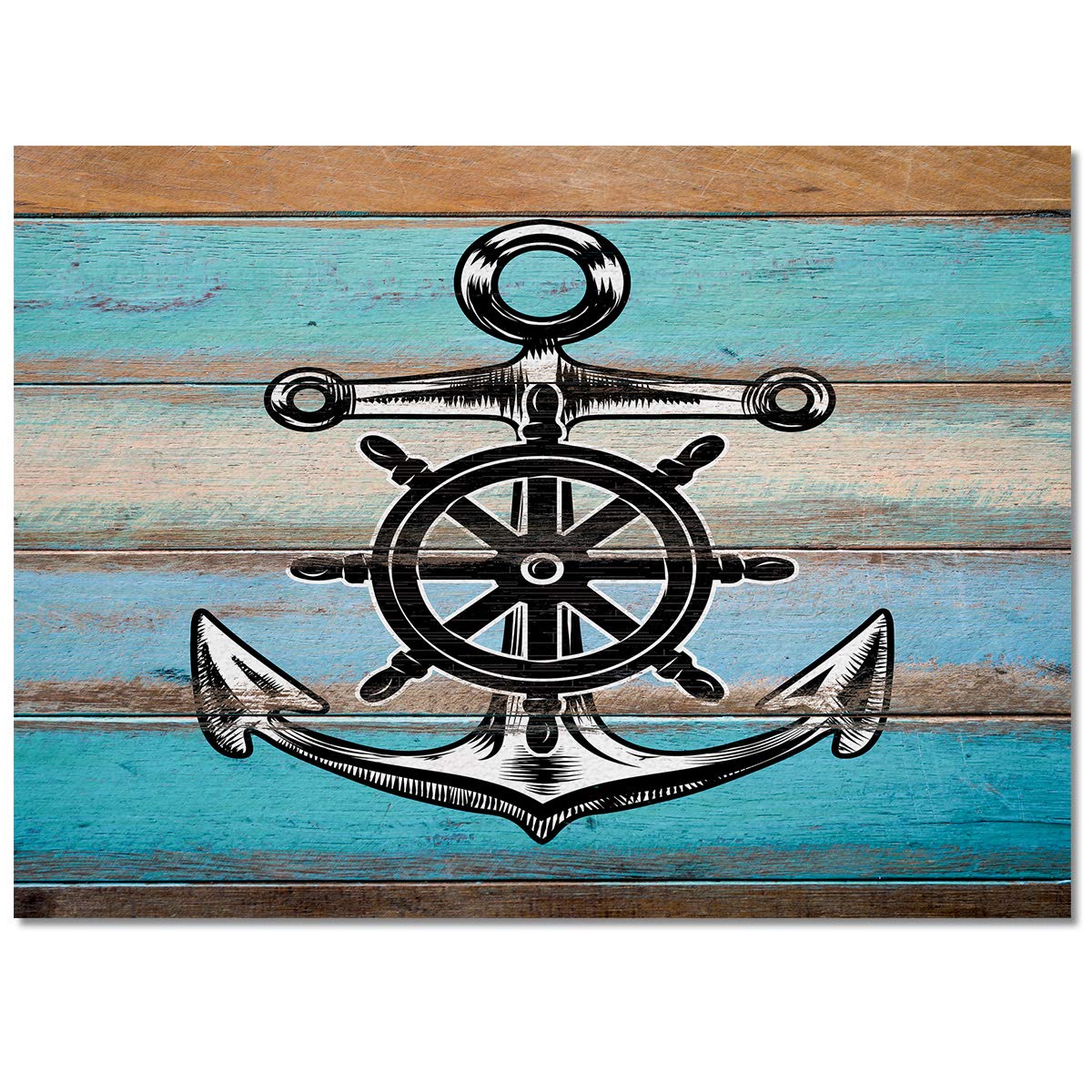 Stylish Nautical Anchor Rustic Wood Design 5x8ft Area Rug - Non-Slip Ocean Themed Runner Carpet for Living Room, Bedroom, Indoor & Outdoor Use - Perfect for Coastal Decor, Nursery, and Beach House Style