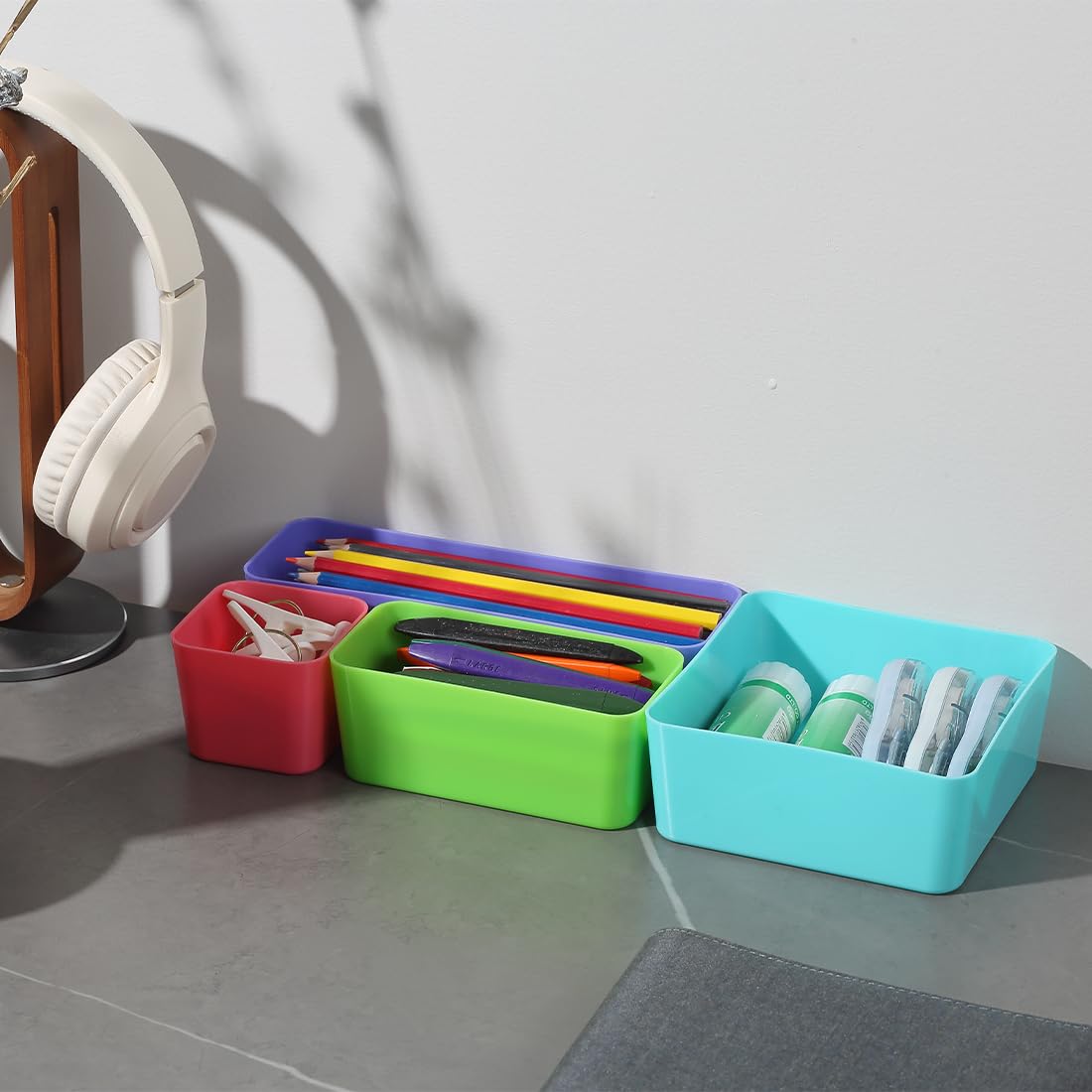 2 Pack Plastic Storage Organizer with Dividers - Multipurpose Container Box with Locking Latch, 4 Color Inner Box Options for Home, Office & Craft Organization