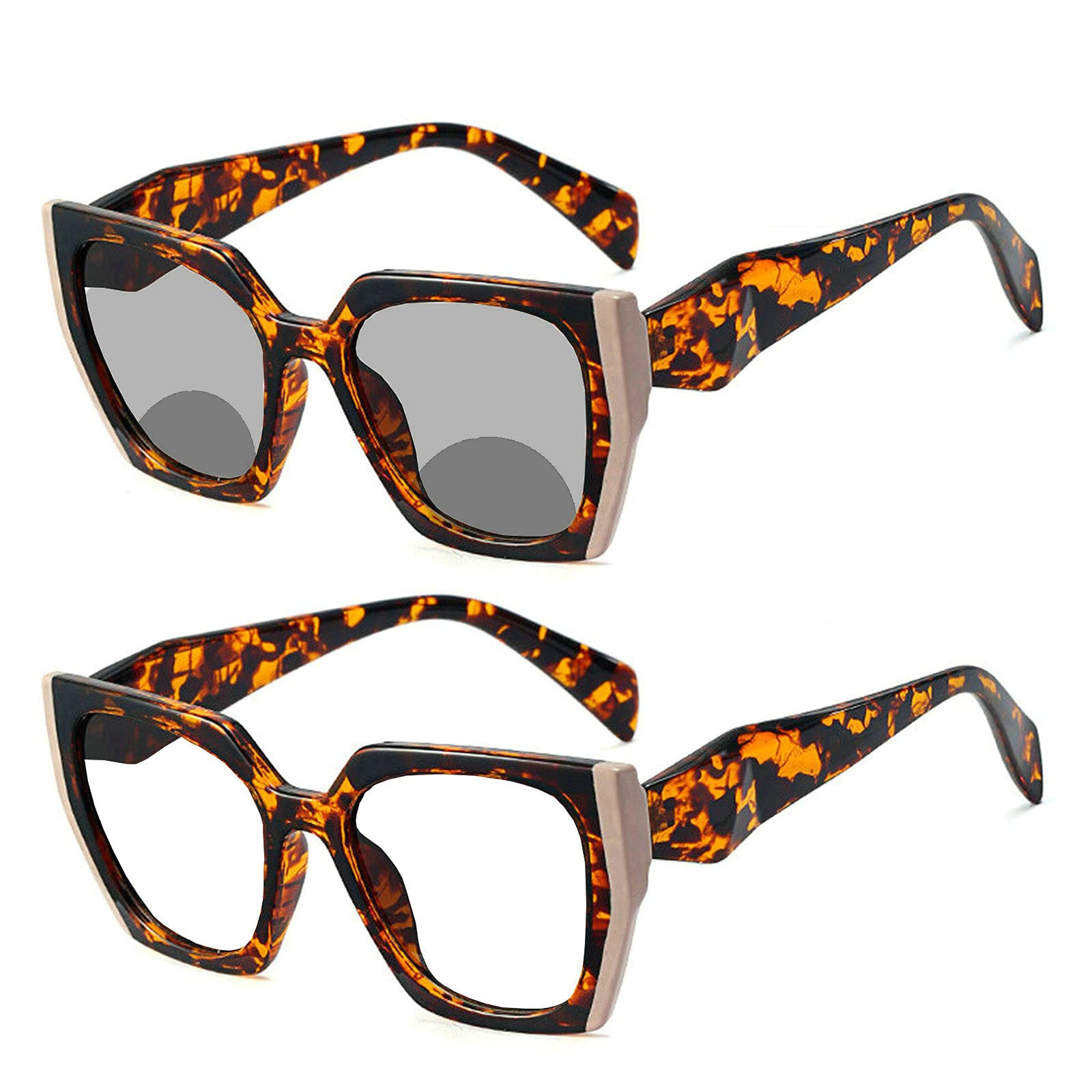 Photochromic Bifocal Reading Sunglasses for Women - Transition Lens Oversized Cat Eye Glasses for Reading & Driving - Perfect for Outdoor Activities, Commuting, and Daily Wear