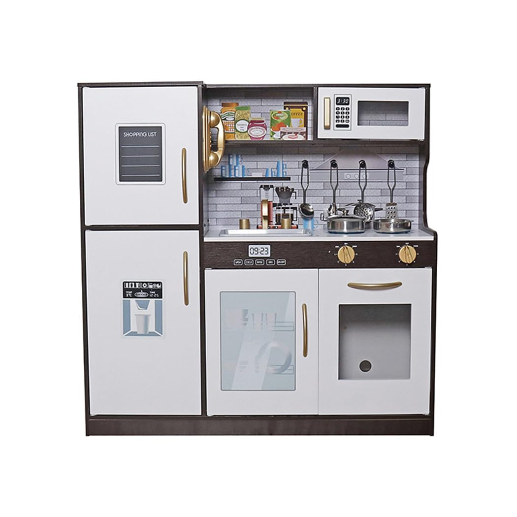 **Wooden Play Kitchen Toy Set with Light & Sound - Pretend Cooking Playset for Kids Ages 3+ with Sink, Oven & Microwave - Educational Toddler Toys for Boys & Girls - Perfect for Imaginative Play & Role-Playing Games**