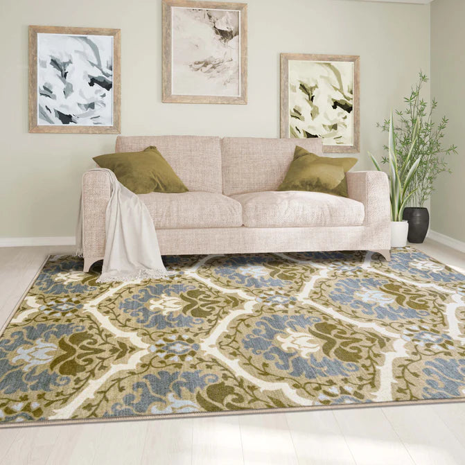 Chloe Floral Damask Non-Slip Washable Indoor Area Rug - Soft Living Room Carpet, Bedroom Runner for Home Decor