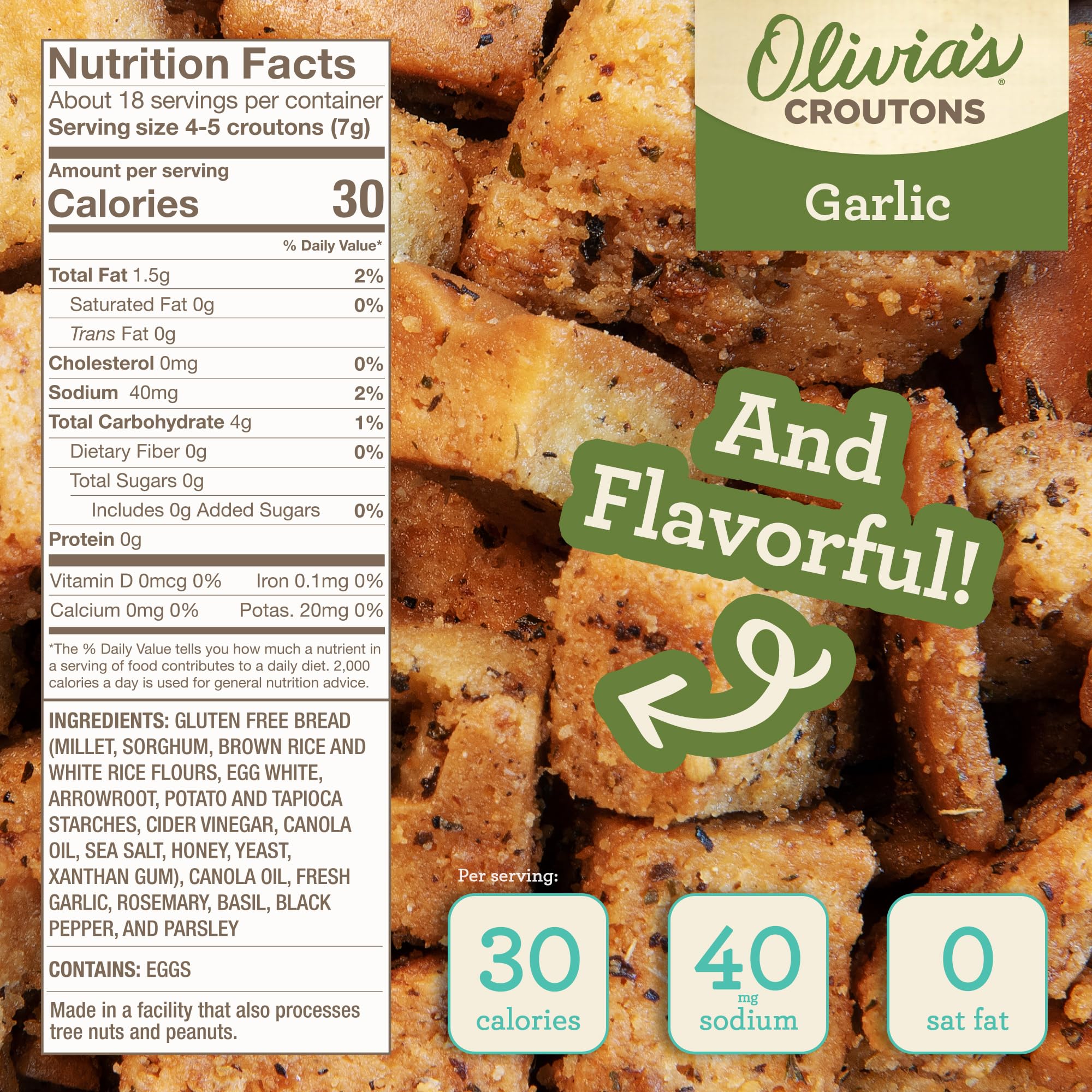 Olivia's Gluten Free Croutons Combo Pack - Garlic & Sea Salt Flavored - Made from Ancient Grain Artisan Bread - Vegetarian, Non-GMO, USA Made - 4.5oz (2 Pack) - Perfect for Salads, Soups & Charcuterie Boards