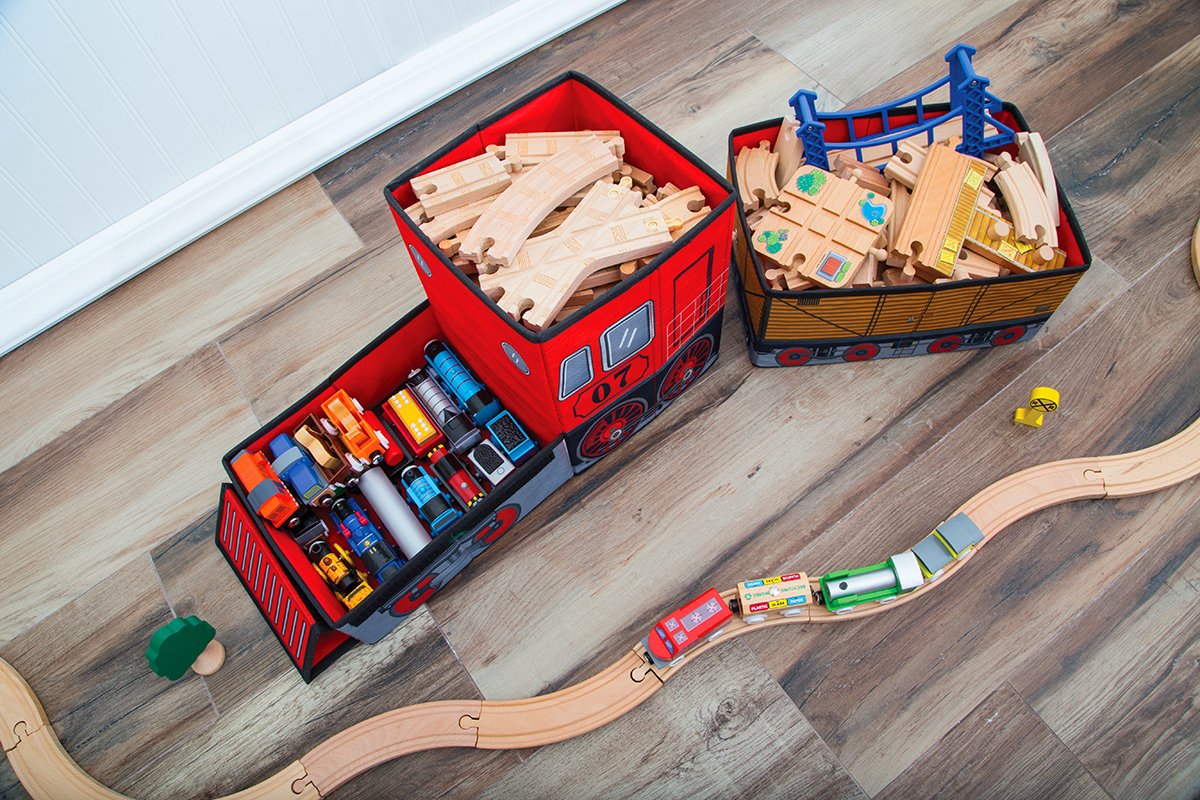 Collapsible Train-Shaped Toy Storage Bin Organizer for Thomas Wooden Train, Thomas the Tank Engine & Trackmaster Toys - Kids Room Organization & Playroom Storage Solution