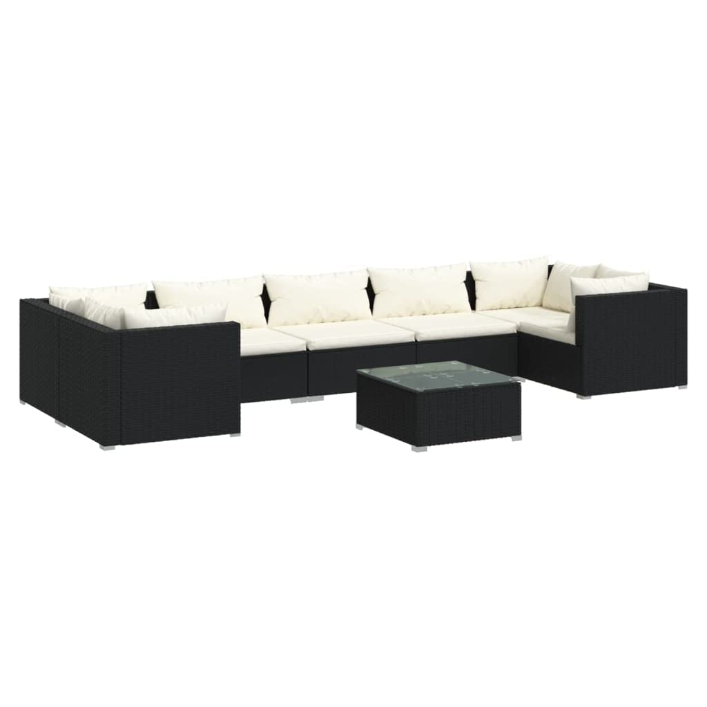 vidaXL 8-Piece Patio Lounge Set with Cushions - Black Poly Rattan Outdoor Furniture for Garden, Lawn, Yard, Terrace & Balcony | Perfect for Relaxing, Entertaining & Outdoor Gatherings