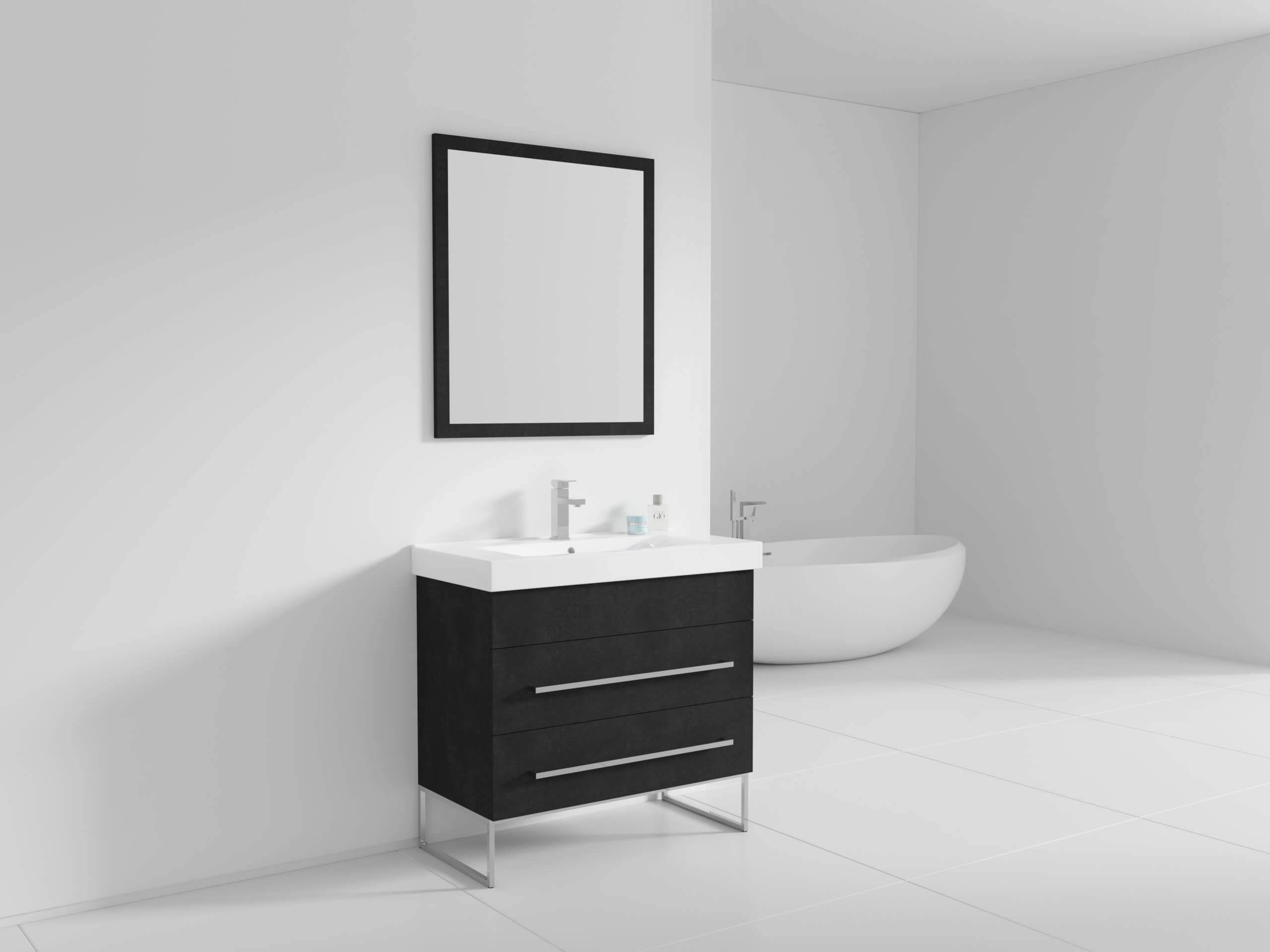 Modern Black Marble 36 Inch Bathroom Vanity Set with Chrome Hardware & Vitreous China Sink Top - Luxury Bathroom Fixture for Master Bath or Guest Bath Remodel
