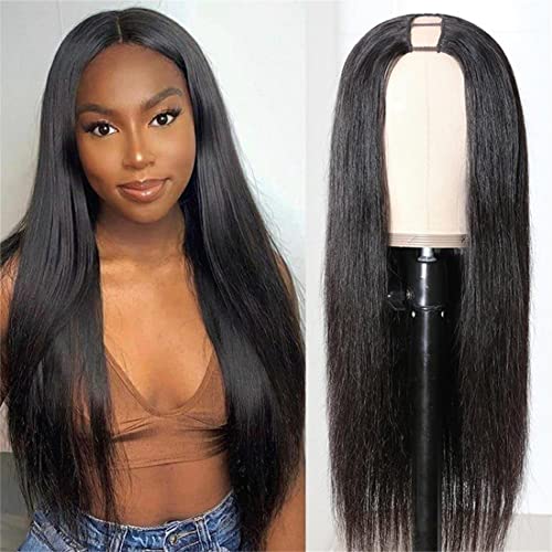 Rina V Part Wig 20 Inch - Brazilian Virgin Human Hair Straight Glueless U Part Wigs for Black Women | 150% Density No Leave Out Lace Front Half Wig | Perfect for Daily Wear, Parties & Special Occasions