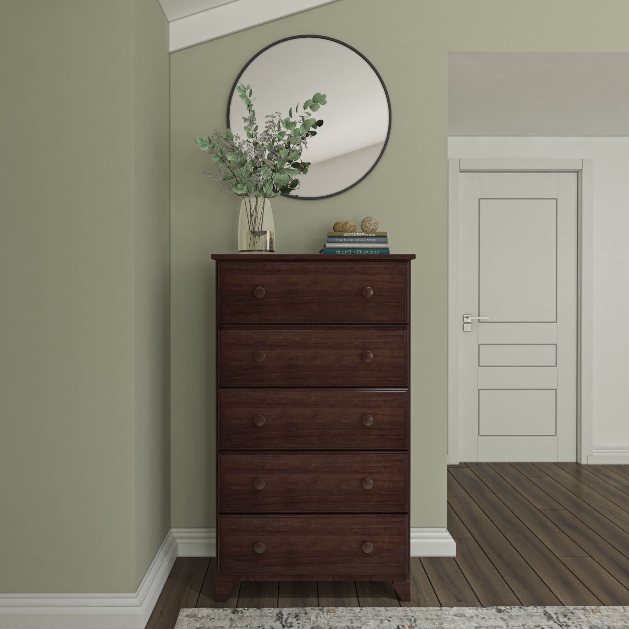 Plank+Beam Classic 5-Drawer Wood Dresser - Espresso Finish Bedroom Storage Chest with Drawers | Perfect for Master Bedroom, Guest Room & Nursery Organization (PB180015-005)