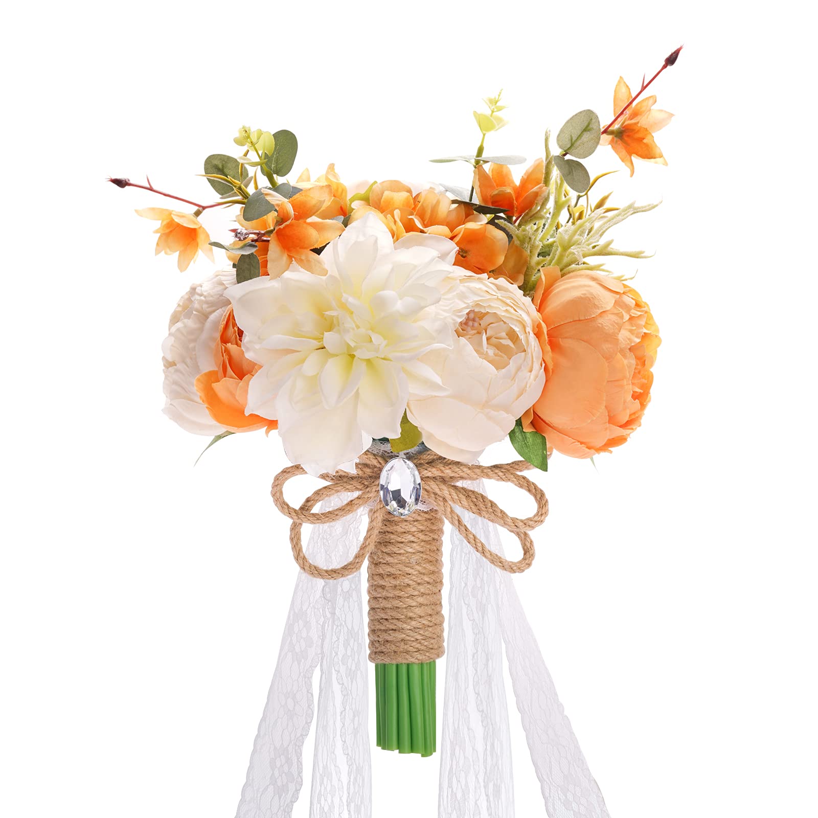 Artificial Peony Rose Wedding Bouquet - Bridal & Bridesmaid Floral Arrangement for Wedding Decorations (Orange) | Perfect for Bridal Showers, Ceremonies & Reception Centerpieces