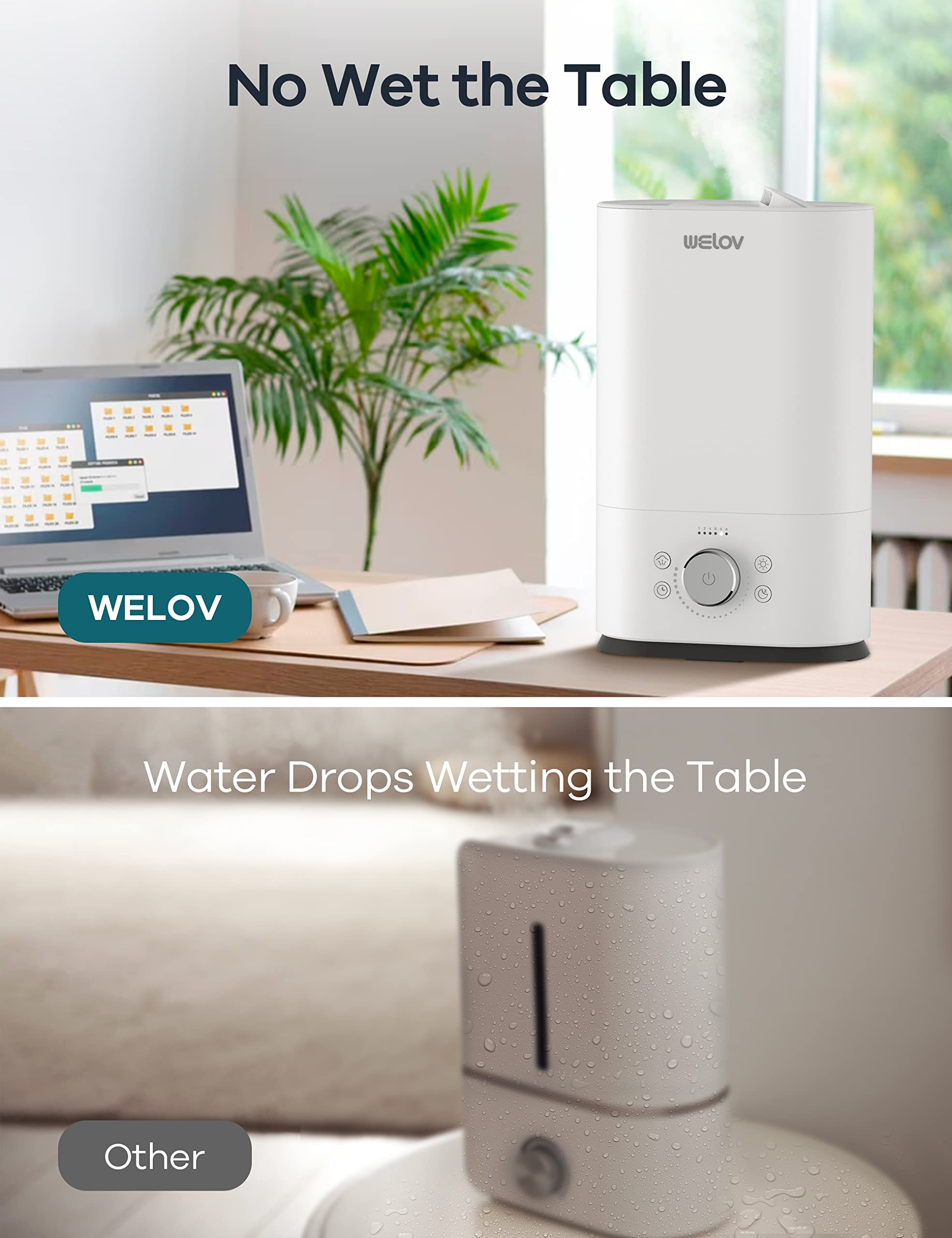 6L Cool Mist Humidifier for Bedroom - Ultrasonic Quiet 22dB with Night Light & 43.3