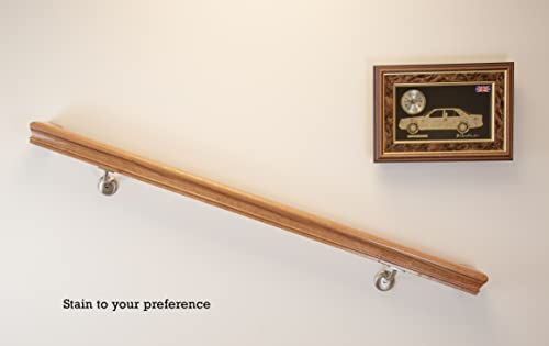 6010 Red Oak Handrail Kit with Wall Returns & Mounting Brackets - Includes Matching Screws - 6ft Unfinished Wood Stair Railing for Indoor Stairs - Antique Brass Finish - Perfect for Home Staircase Safety & Modern Decor