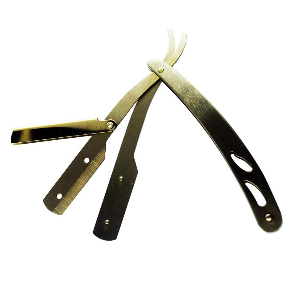 Premium Stainless Steel Straight Edge Barber Shaving Razor - Gold Folding Straight Razor with Replaceable Single Edge Blades (Fits All Double Edge Razor Blades) - Perfect for Professional Barbershops, Home Grooming & Classic Wet Shaving