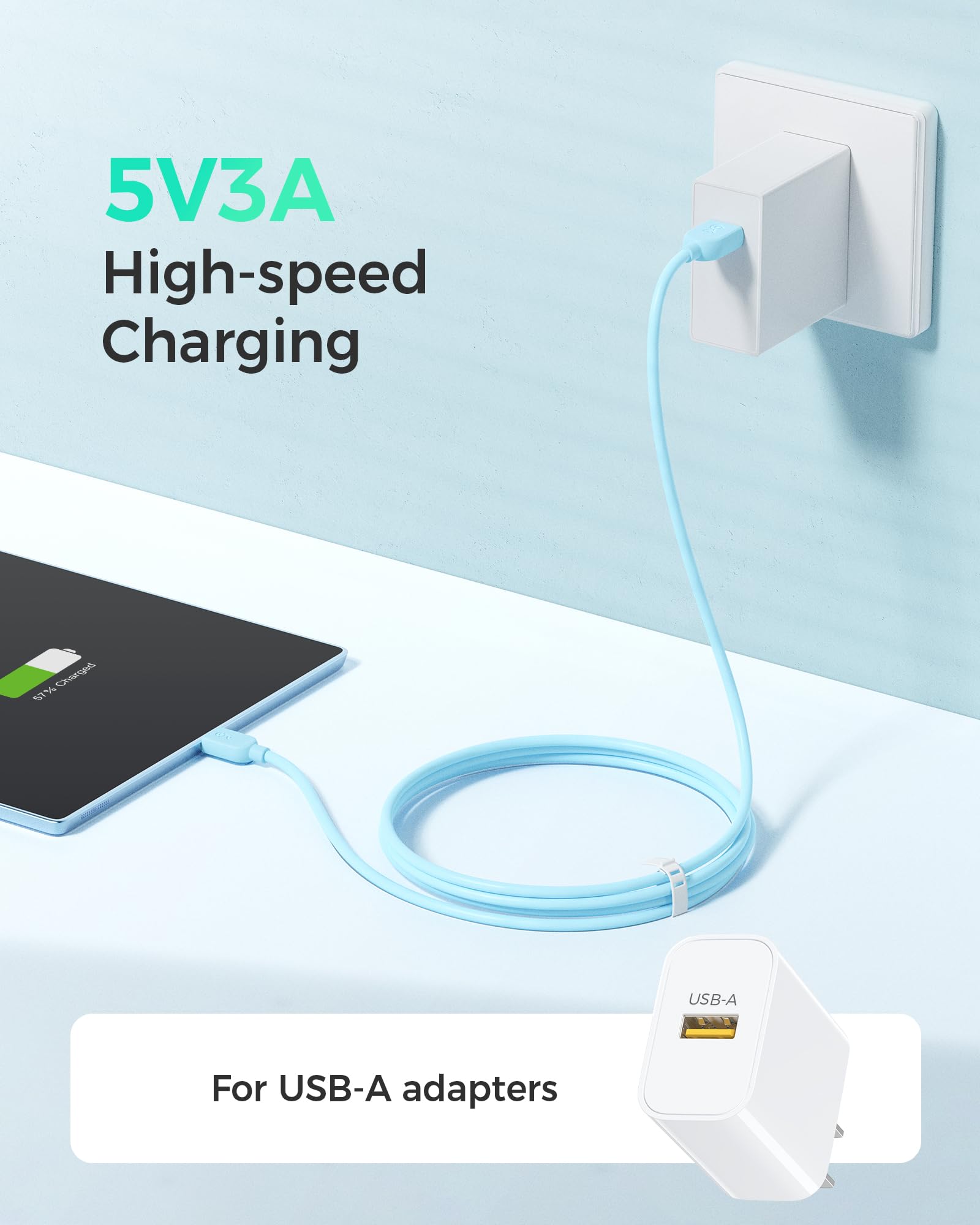 Cable Matters 3-Pack Multi-Color USB A to USB C Fast Charging Cable 3A 1.8m (6ft) - Orange, Blue, Purple | Compatible with iPhone 15, Samsung Galaxy S23, Google Pixel | Fast Charging for Smartphones, Tablets, Laptops | Home, Office, Travel Use