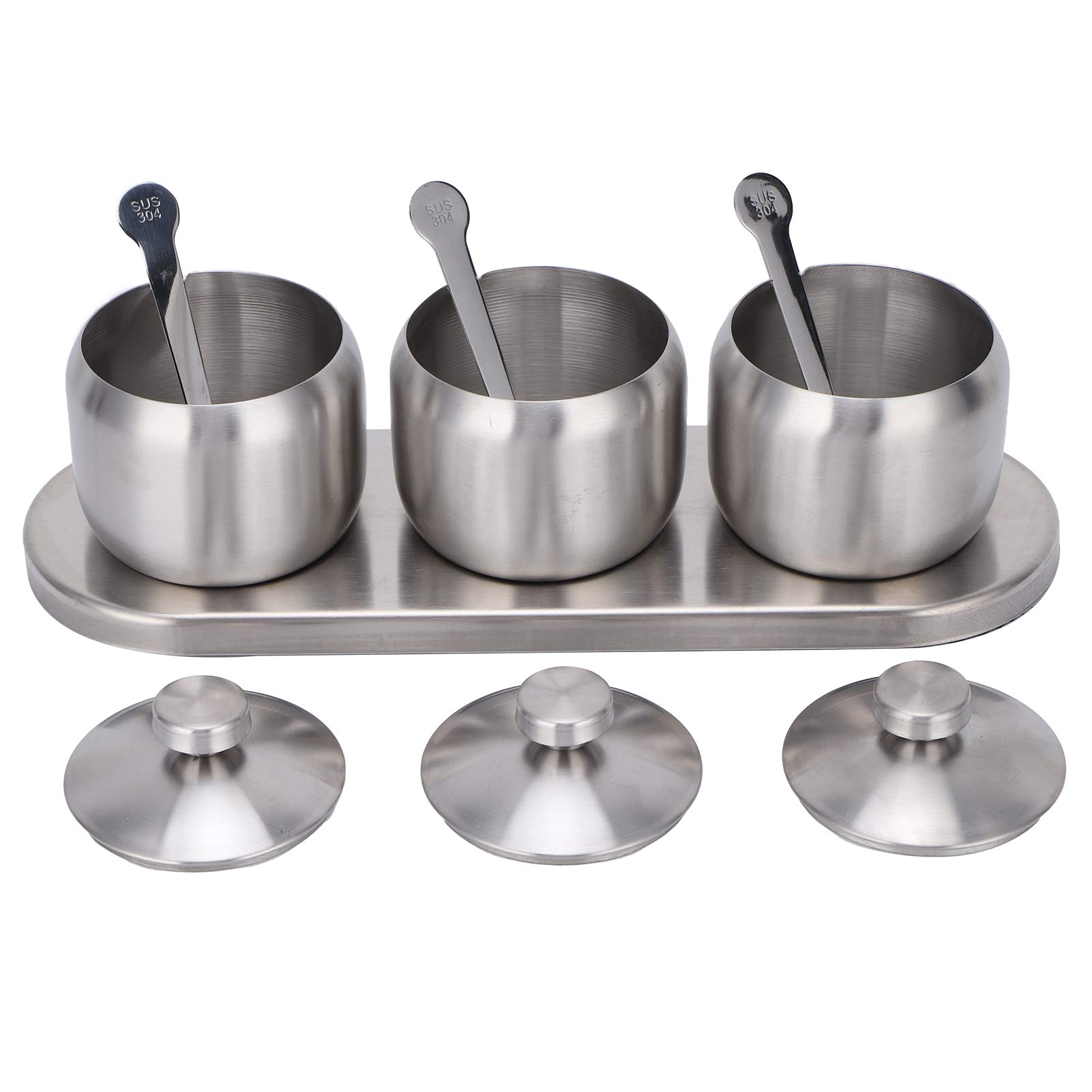 Premium 304 Stainless Steel Spice Jars with Airtight Lids & Measuring Spoon - 6-Piece Spice Storage Containers Set for Kitchen Pantry Organization - Perfect for Storing Salt, Pepper, Sugar & Seasonings - Ideal for Home Cooking, Baking & Meal Prep