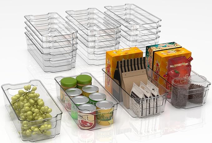 Utopia Home - 16-Pack Clear Stackable Fridge Organizer Bins for Refrigerator & Pantry Storage - Kitchen Organization Essentials for Fruits, Vegetables, Snacks & Meal Prep