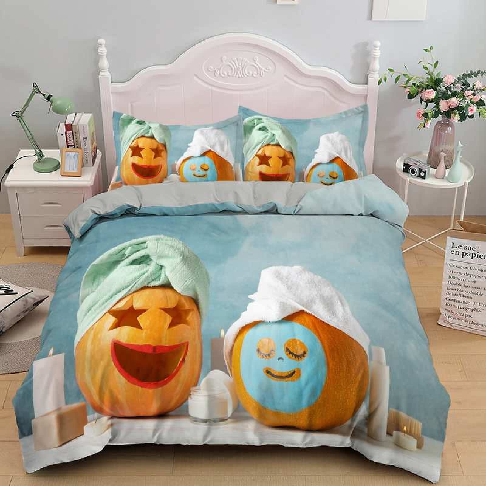 Light Blue Grapefruit Twin Comforter Set 68x90 Inches with 2 Pillow Shams - Soft Microfiber Duvet Cover with Zipper Closure - Shaggy Washed Bedding Set for Cozy Bedroom Decor