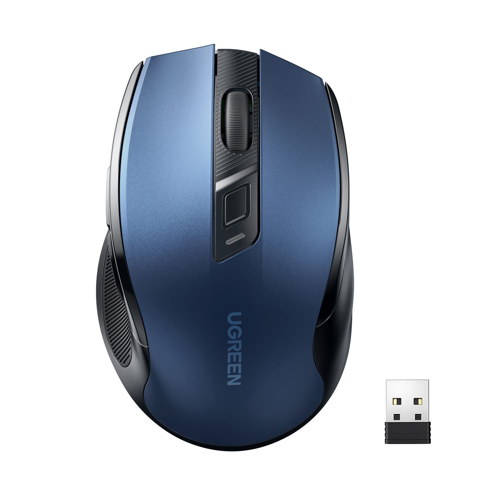 UGREEN Wireless Ergonomic Mouse 2.4G - 6 Programmable Buttons, 4000 DPI Adjustable, Auto-Sleep Mode - Compatible with Windows, Mac, Chromebook (Blue) - Perfect for Office Work, Gaming & Graphic Design