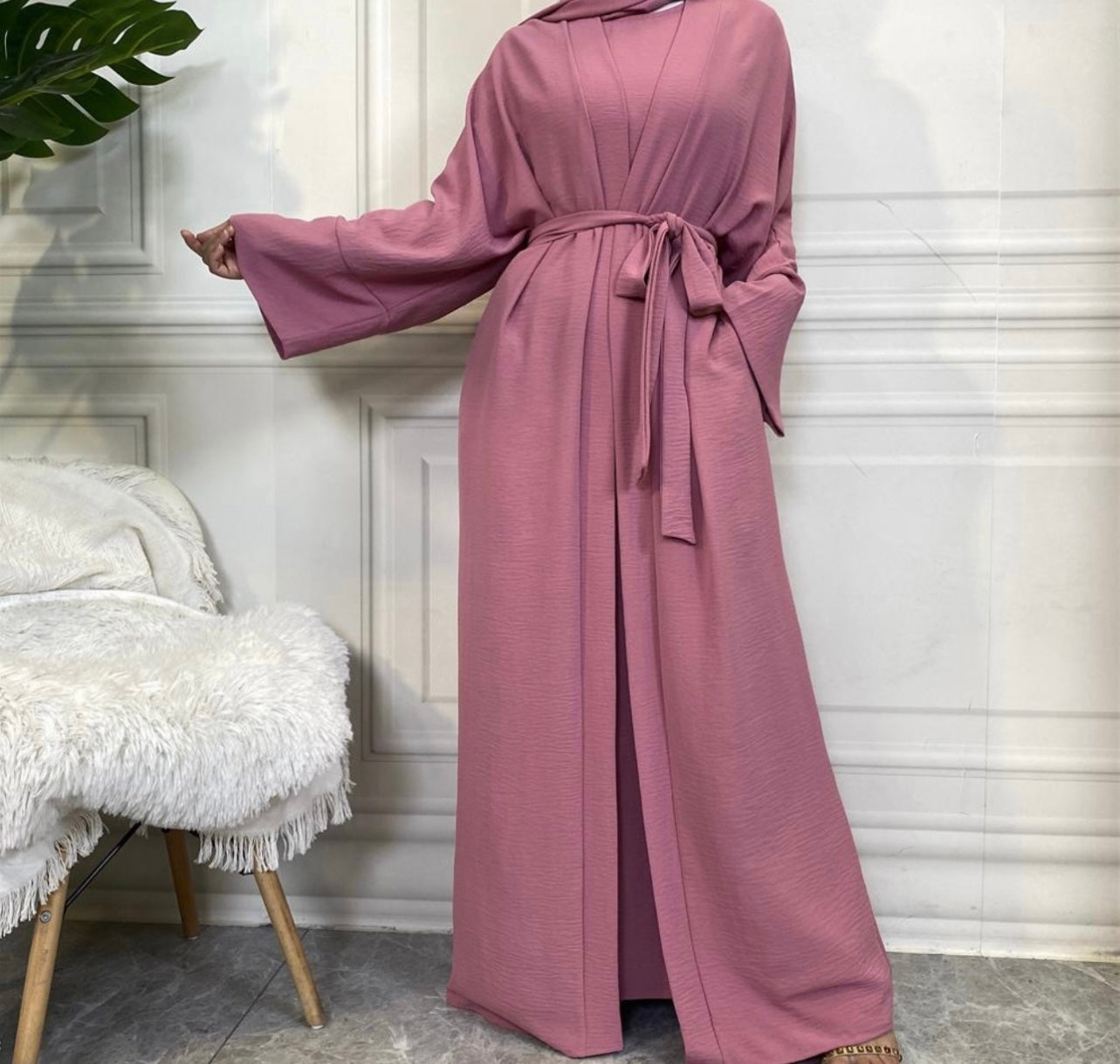 Elegant Two Piece Abaya Set in Rose - Modest Islamic Dress for Women - Perfect for Prayer, Mosque, and Special Occasions