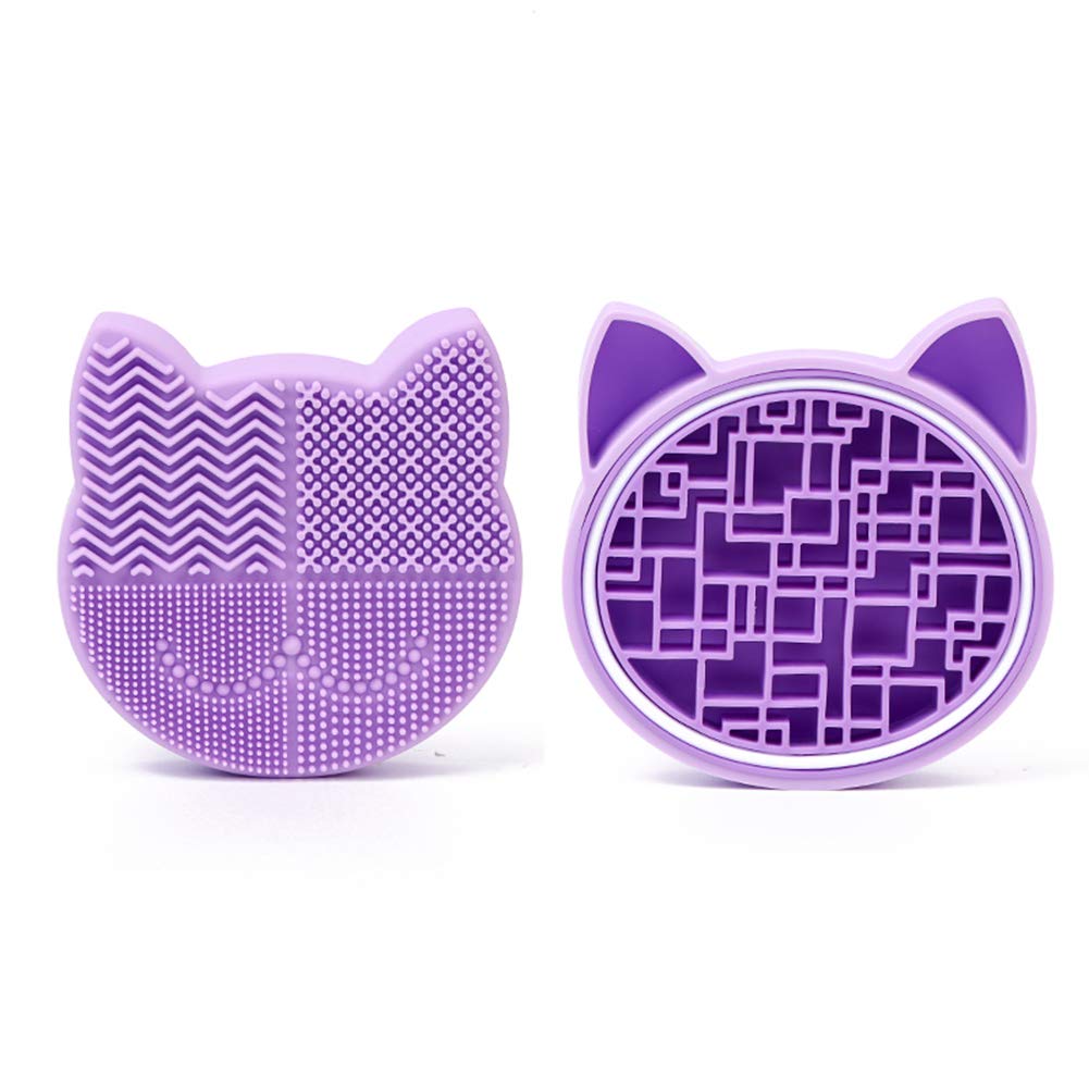 Premium Silicone Makeup Brush Cleaner Mat with Drying Holder - Portable Cat Shaped Cosmetic Brush Cleaning Pad for Manual or Machine Wash (Lavender) - Perfect for Home, Travel & Professional Makeup Artists