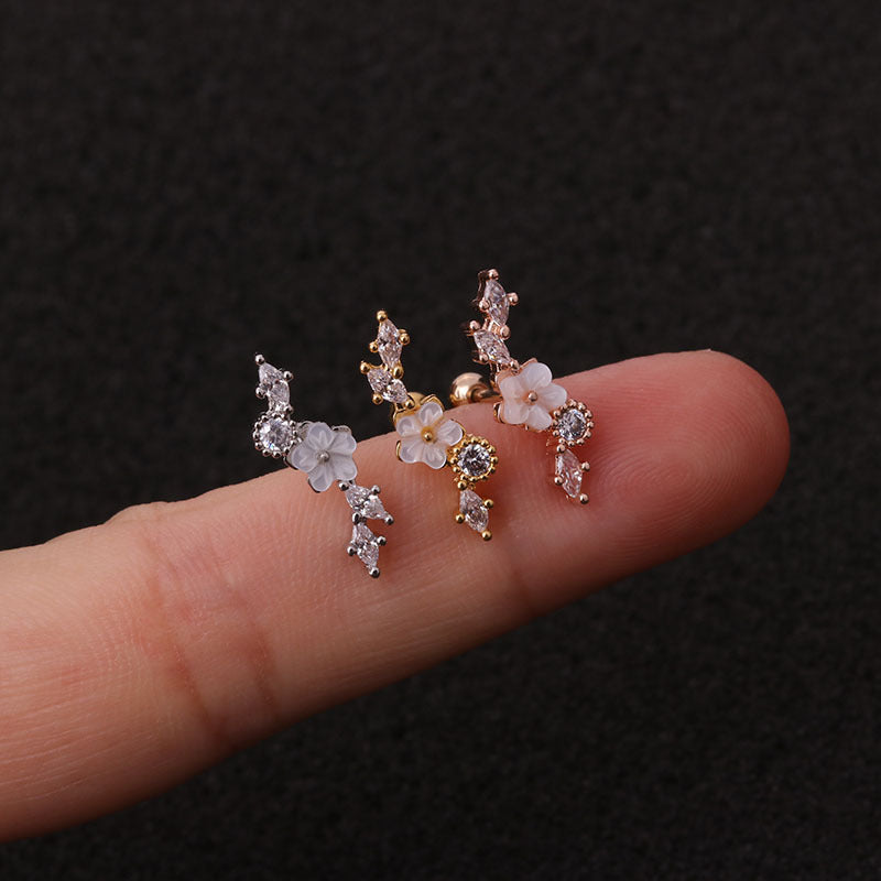 20G Cartilage Dangle Flower Stud Rose Gold Earrings for Women | HSPJ19102 | Elegant Jewelry Gift for Parties, Weddings & Everyday Wear