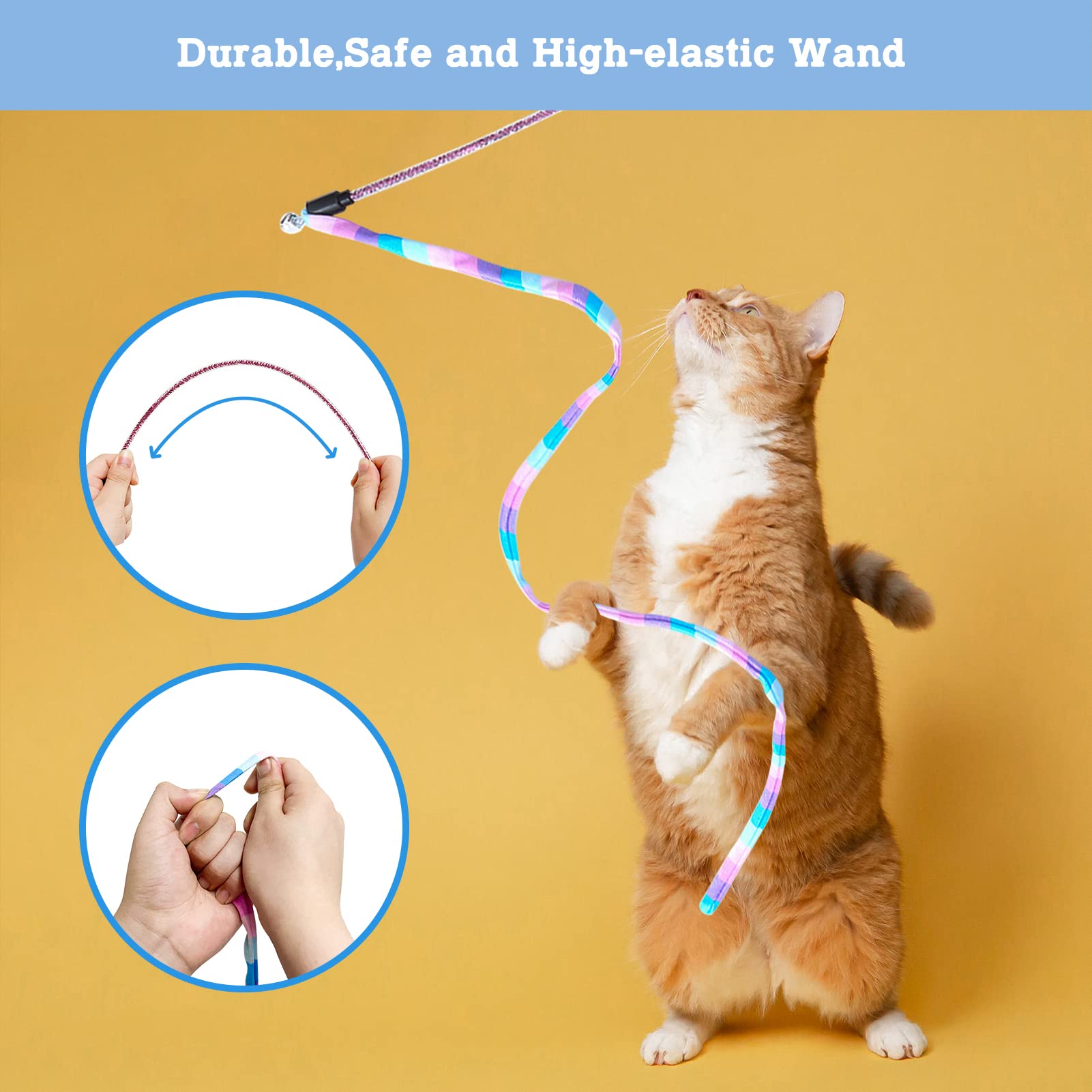 **Interactive Cat Toys for Indoor Cats - 3 Pack Rainbow Wand with Fuzzy Balls & Bell, Spring Toy for Kittens & Puppies - Perfect for Chase, Exercise & Playtime**
