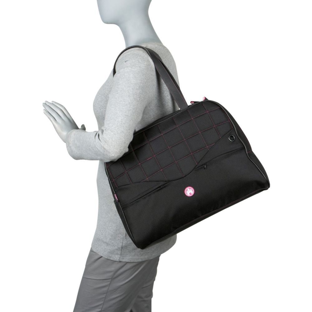 Sumo 15-Inch Laptop Purse for Women - Stylish Black & Pink Tote Bag with Padded Laptop Compartment - Perfect for Work, Travel & College