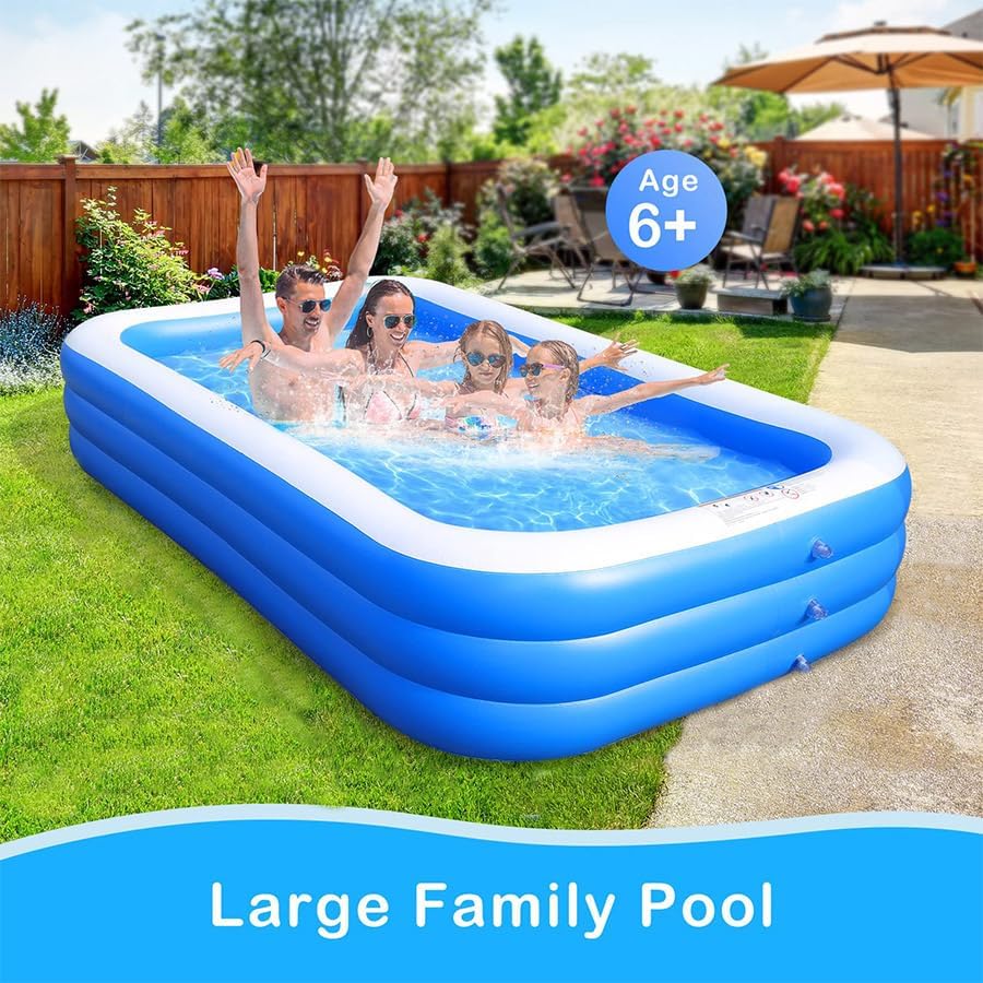 9FT Large Inflatable Swimming Pool for Kids and Adults - Durable Thickened Above Ground Blow Up Pool - Family Size Backyard Swimming Pool for Summer Parties, Outdoor & Indoor Use - Easy Setup & Maintenance