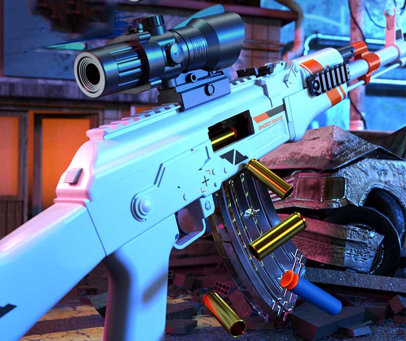 LC AKM Manual Magazine Fed Shell Ejecting Dart Blaster Toy - Realistic Foam Dart Shooting Game for Outdoor Battles & Nerf War Fun