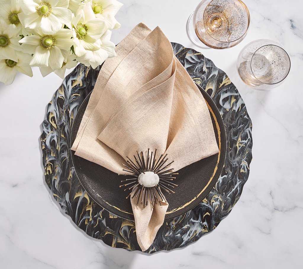 Elegant Marbled Placemat Set of 4 - Black, Gold & White Stone Pattern for Dining Table Decor | Perfect for Dinner Parties, Holiday Gatherings & Home Styling