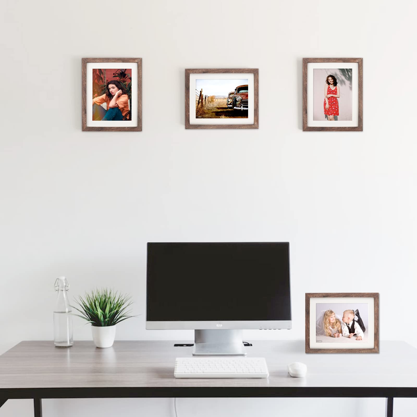 AEVETE 8x10 Picture Frame Brown with Mat for 6x8 Photos - Wall Mount & Tabletop Display for Home Decor, Office, or Gift Giving