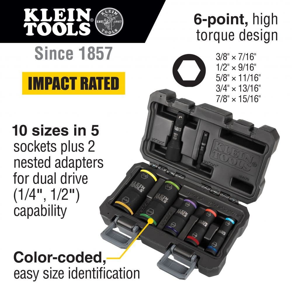 Klein Tools Impact Socket Set (66070) & Impact Driver Kit (80083) with Flip Sockets & Multi-Bit Screwdriver - Professional Auto Repair & DIY Home Improvement Tool Kit