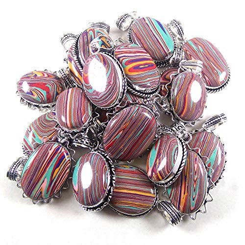 Wholesale Bulk Lot 10PCS Calsica Gemstone Pendants Charms - 925 Sterling Silver Plated Jewelry Gifts for Women - Perfect for Necklaces, Bracelets & DIY Crafting