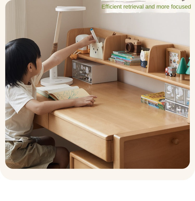 Premium Beech & Oak Solid Wood Kids Study Desk - Ergonomic Children's Writing Table for Homework & Crafts - Perfect for Bedroom, Homeschool & Montessori Learning