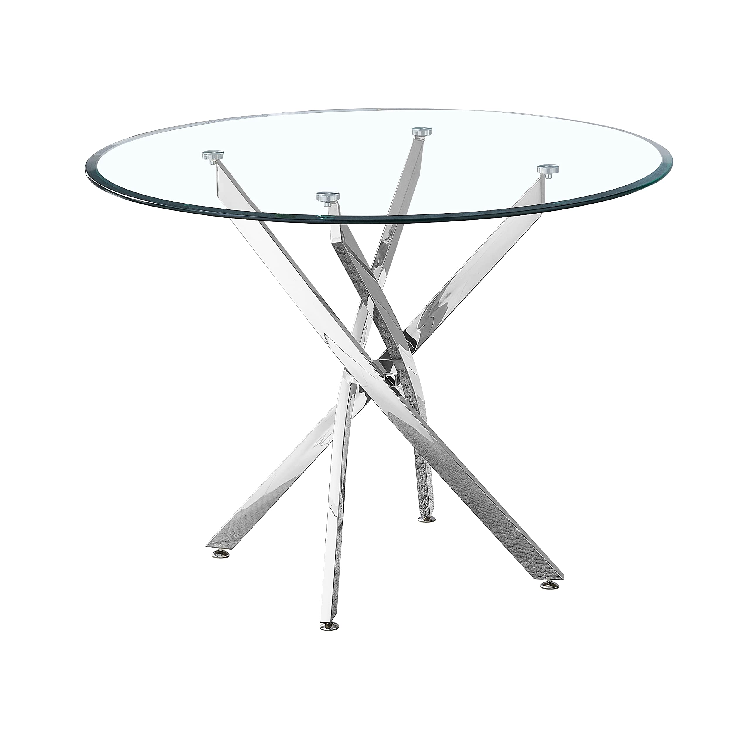 Modern Round Glass Dining Table with Tempered Glass Top & Stainless Steel Base - 39