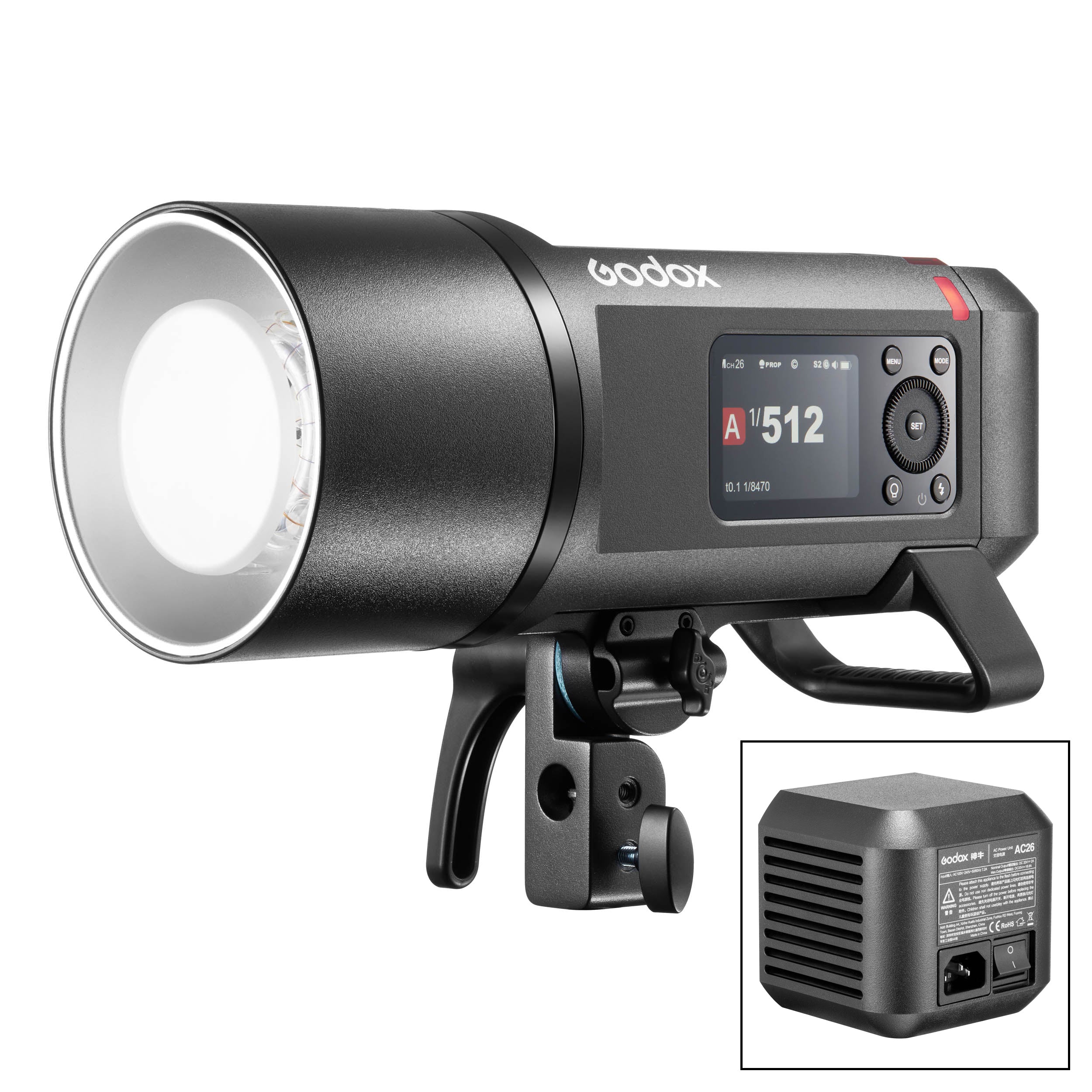 Godox AD600PRO II 600Ws Battery-Powered Flash Strobe with AC26 Mains Power Adapter - Professional Studio & Outdoor Photography Lighting for Portraits, Fashion, and Product Shoots