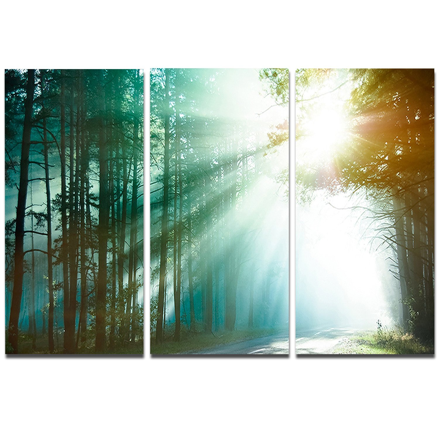 Designart Magic Blue Forest Landscape Photo Metal Wall Art - 3 Panels 36x28 Inches - Modern Nature Decor for Living Room, Bedroom & Office