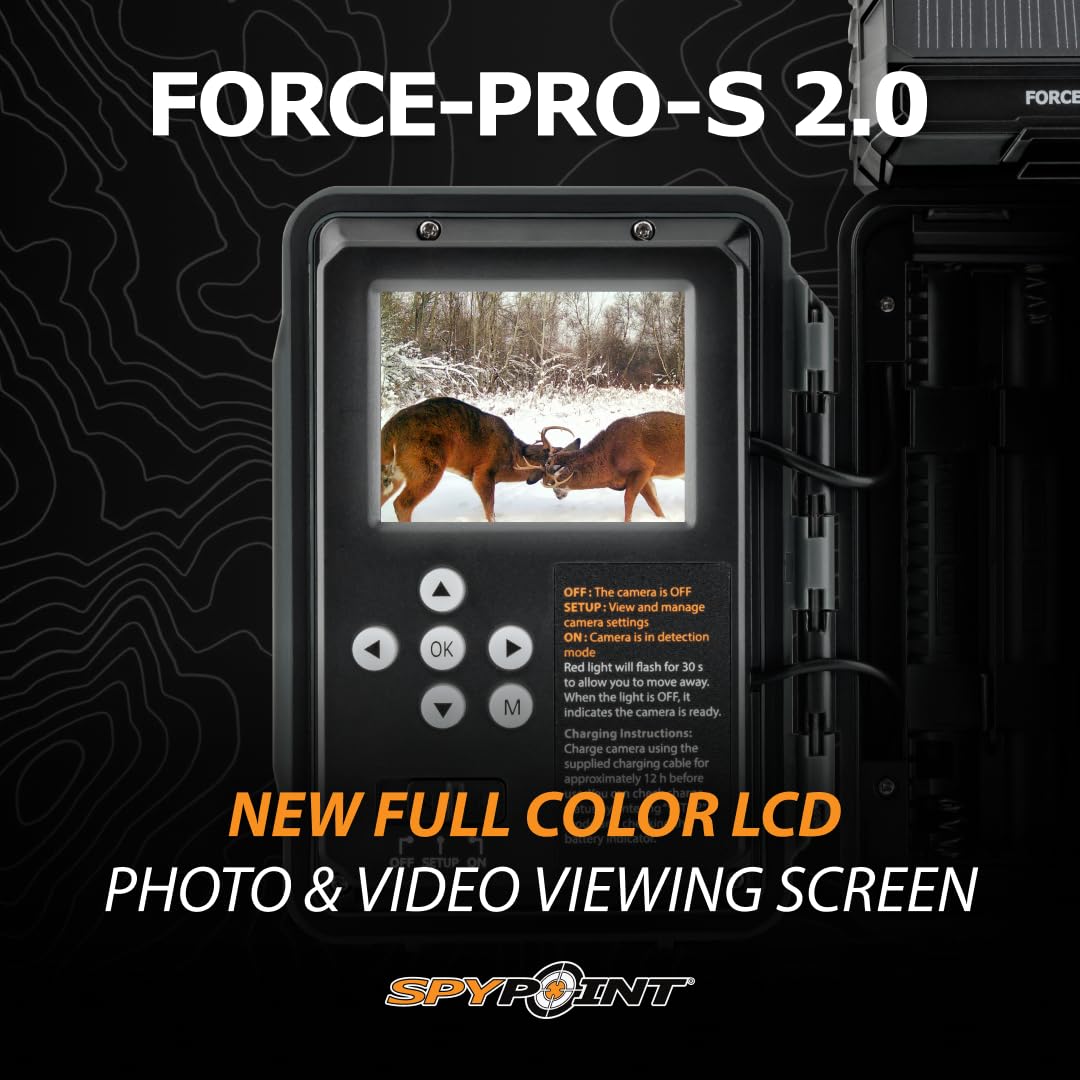 SPYPOINT Force-PRO-S 2.0 Solar Trail Camera - Wireless Hunting Camera with 0.2s Trigger Speed, 110ft Detection, 4K/2K/1080p Video & 48MP Photos - Solar Powered for Outdoor Wildlife Monitoring, Hunting, and Security Surveillance