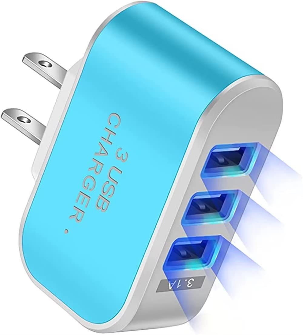 Aioweika 3-Port USB LED Charger - Fast Intelligent Charging Station with Multi-Device Compatibility for iPhone, Android, Tablets - Portable Travel Charger with Bright Luminous Indicator (Perfect for Home, Office, Car & Travel)