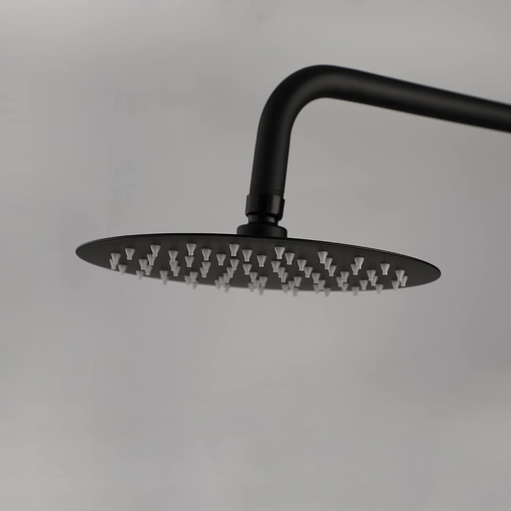 KECTIAKL Matte Black Outdoor Shower System - 8 Inch Rainfall Shower Head with 3 Spray Modes, Wall Mounted Bathroom Shower Fixtures Set Including Shower Caddy - Perfect for Backyard, Poolside, and RV Use