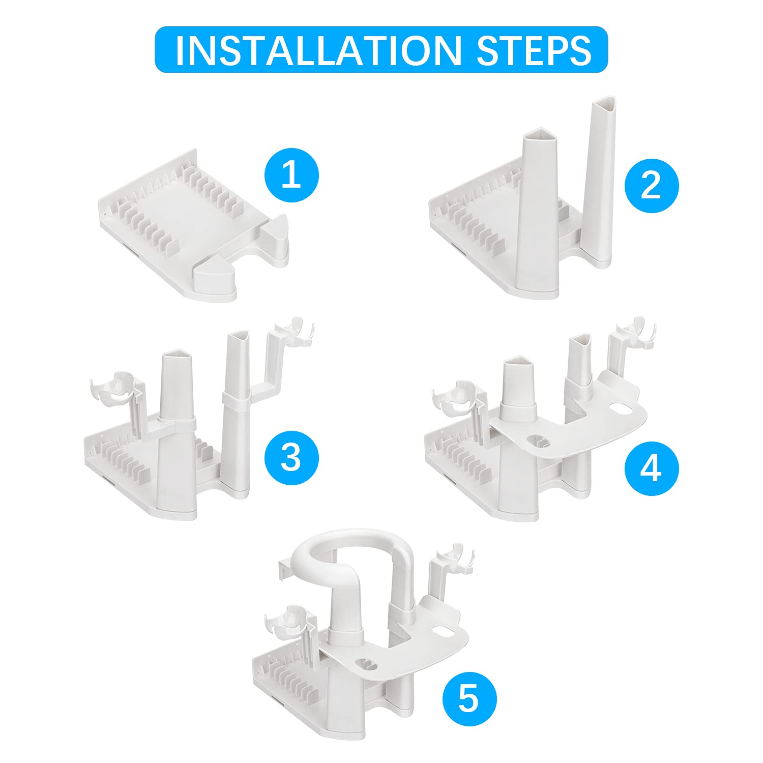 5-in-1 VR Stand & Wall Mount Kit for Oculus Quest 2/Rift/GO/PS VR/HTC Vive - Headset & Controller Holder with Cable Management (White) - Perfect for Gaming Setup & VR Accessories Organization