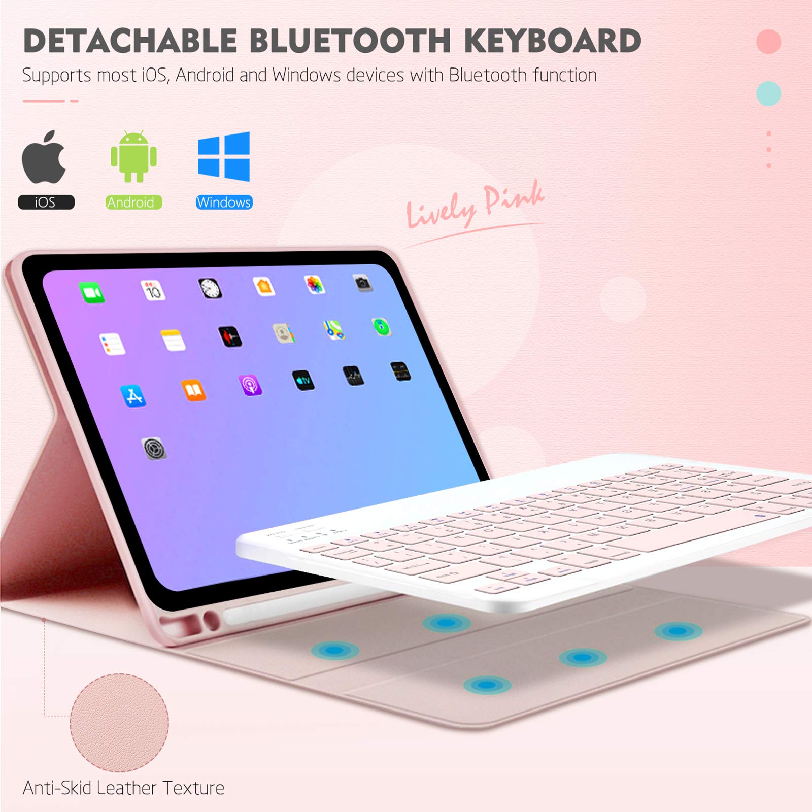 iPad Air 6th/5th/4th Generation Case with Wireless Keyboard (11/10.9 inch) - Detachable Backlit Keyboard, Pencil Holder & Auto Sleep/Wake | Perfect for Work, Study & Travel (Pink)